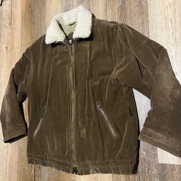 VTG IZZI Brown Corduroy Sherpa Lined Barn Coat Jacket Size Small Work Rugged - Picture 2 of 9